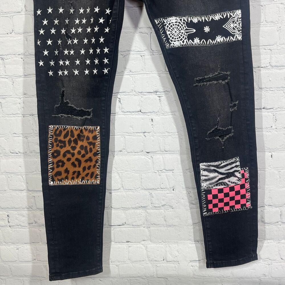 Amiri *Pristine* Patchwork Goth Rock Slim Jeans - image 5
